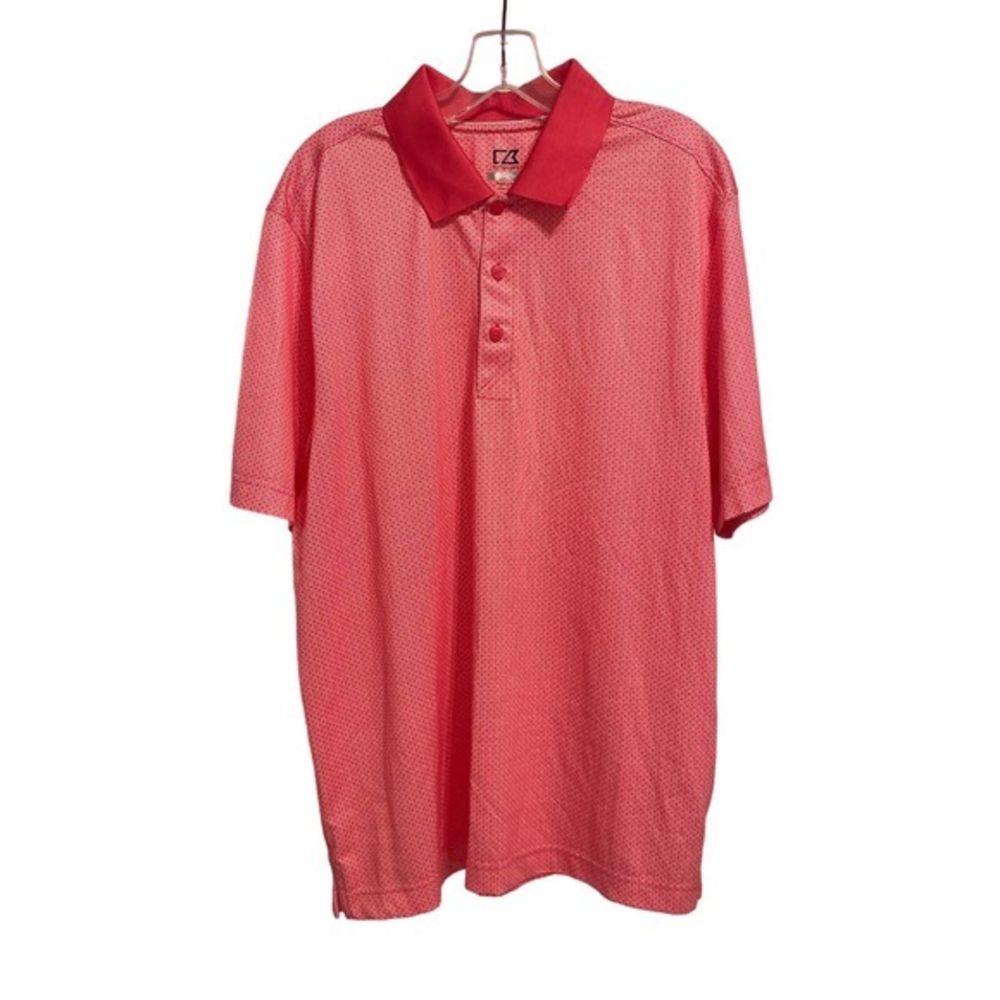 Cutter & Buck Mens CB DryTec Red Geometric Print‎ Golf Polo Shirt Size Large